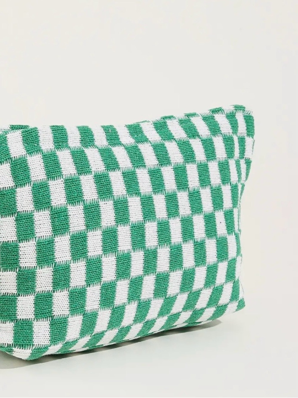 Green Checkered Cosmetic Pouch